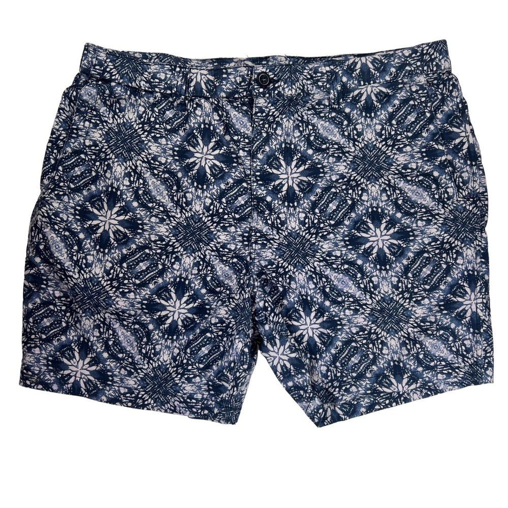 Lucky Brand Mens Blue White Geometric Kaleidoscope Print Flat Front Shorts 36
